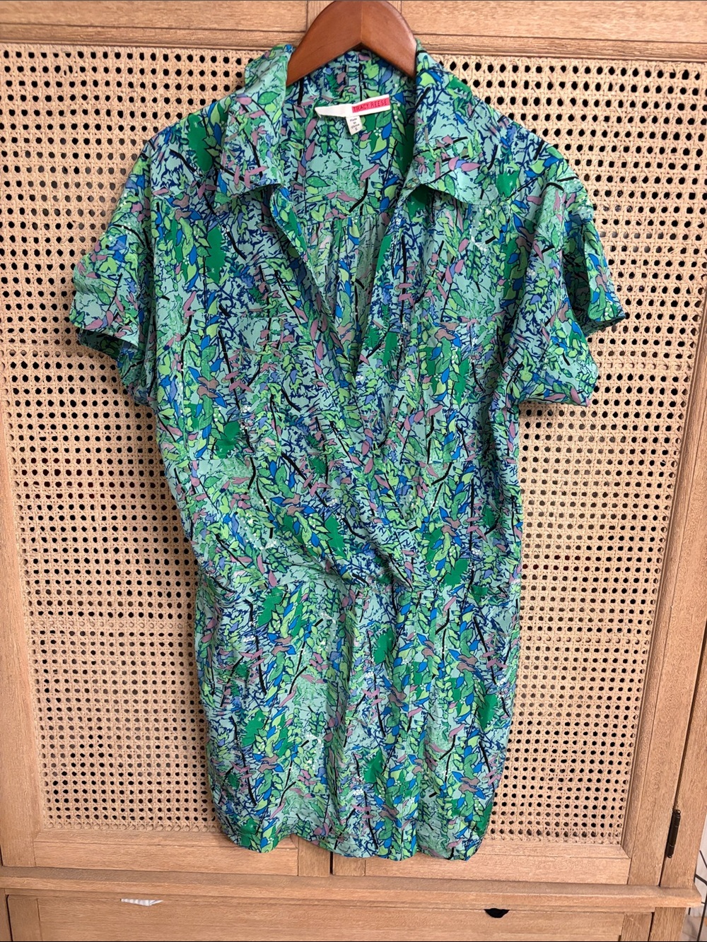 Tracy Reese Green Multi-Print Short-Sleeved Mini dress